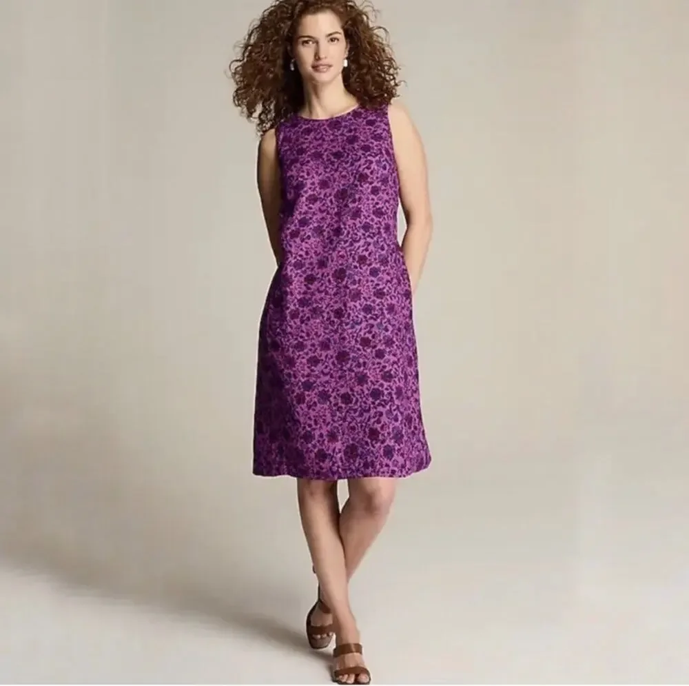 J. Jill Love Linen Shift Dress Size Large Sleeveless Pink Purple Floral Boho